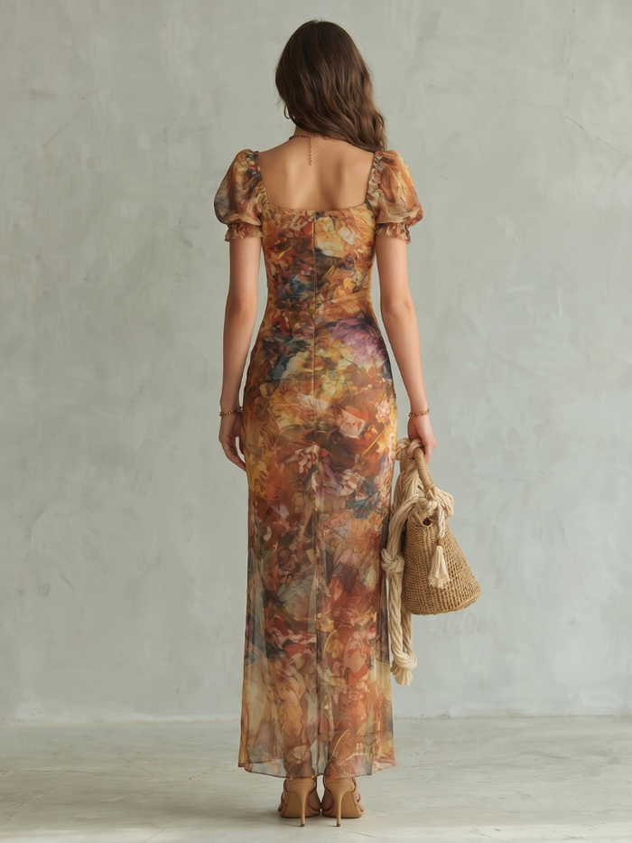 Ciel Midi Dress | Ruffled Sleeves, Ruched Bodice, Front Slit 3