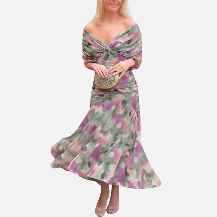 Women's Off Shoulder Chiffon Maxi Dress Draped