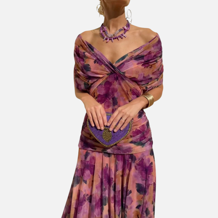 Women's Off Shoulder Chiffon Maxi Dress Draped