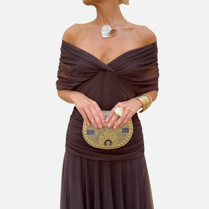 Women's Off Shoulder Chiffon Maxi Dress Draped