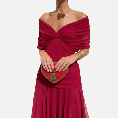 Women's Off Shoulder Chiffon Maxi Dress Draped