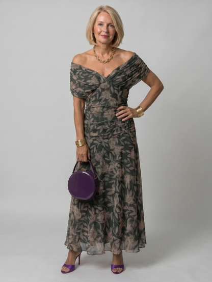 Calen Midi Dress | Off Shoulder, Draped Neckline 4