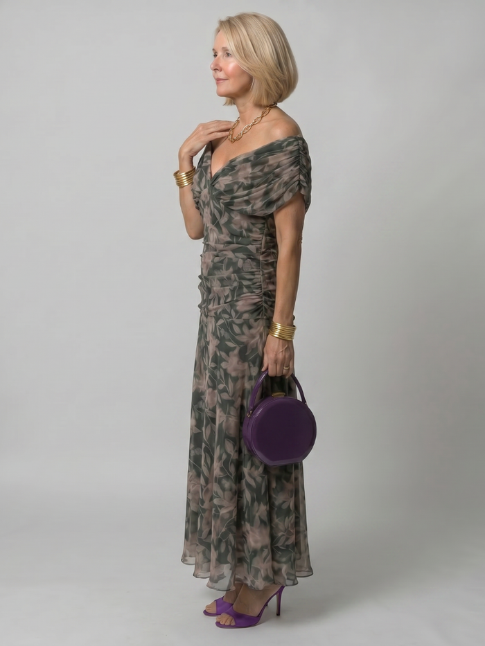 Calen Midi Dress | Off Shoulder, Draped Neckline 5