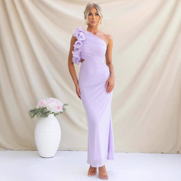 Wedding Guest One-Shoulder Maxi Dress with Ruffles for Women 4