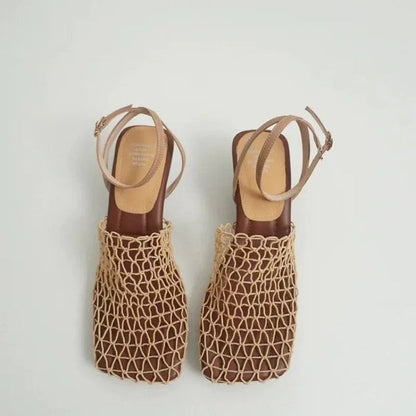 Fiora Mesh Weave Heels | Sculpted Square Toe, Braided Mesh Wrap 0
