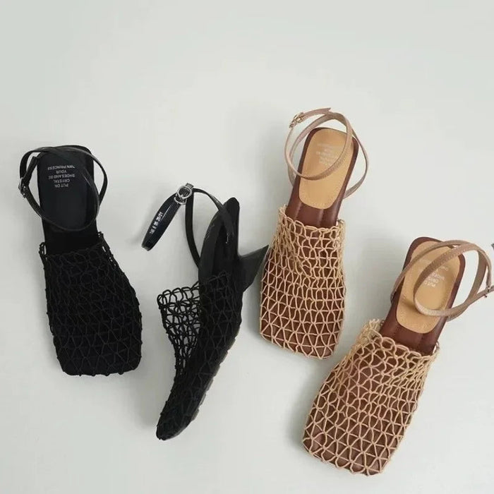 Fiora Mesh Weave Heels | Sculpted Square Toe, Braided Mesh Wrap 1