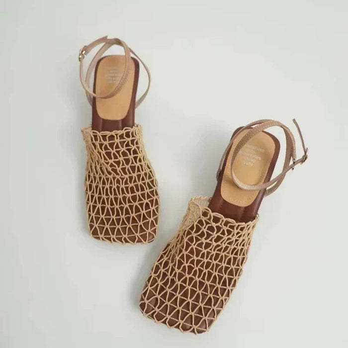 Fiora Mesh Weave Heels | Sculpted Square Toe, Braided Mesh Wrap 4