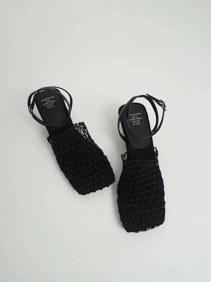 Fiora Mesh Weave Heels | Sculpted Square Toe, Braided Mesh Wrap 6