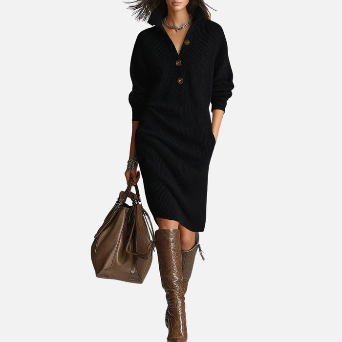 Women's Ribbed Knitted Midi Dress