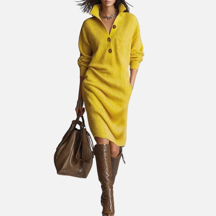 Women's Ribbed Knitted Midi Dress