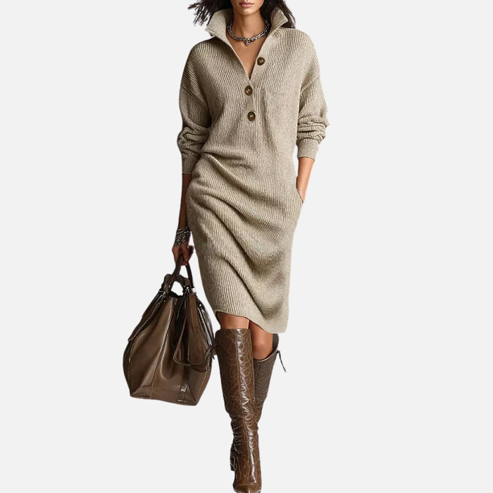 Women's Ribbed Knitted Midi Dress
