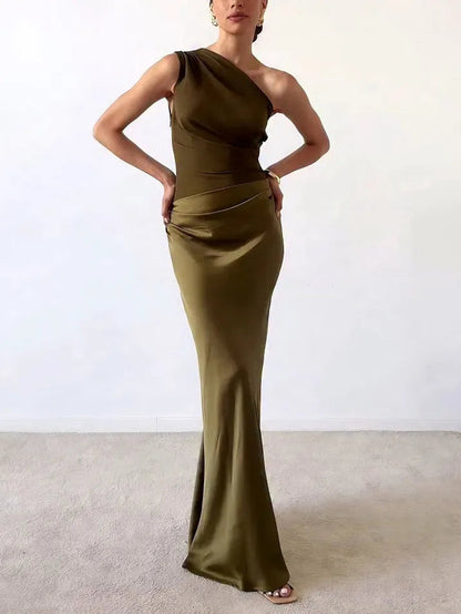 Anita | Women's Satin One Shoulder Maxi Dress – Wedding Guest Gown 1