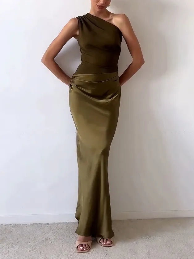 Anita | Women's Satin One Shoulder Maxi Dress – Wedding Guest Gown 7