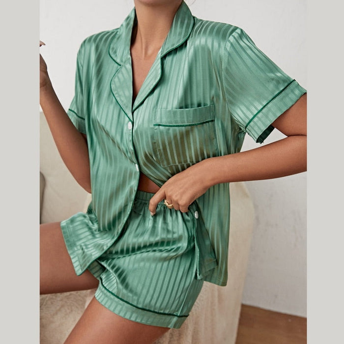 Amelie | Women's Satin Pyjama Set Short Sleeve – Silky Shorts Loungewear 2