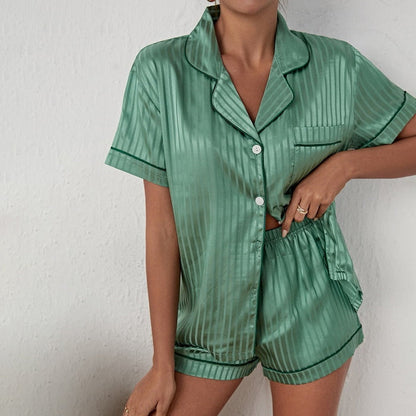 Amelie | Women's Satin Pyjama Set Short Sleeve – Silky Shorts Loungewear 6