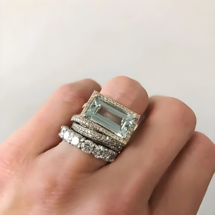 Sable Silver Ring Set | Vintage Style with Turquoise Glass Accents 0