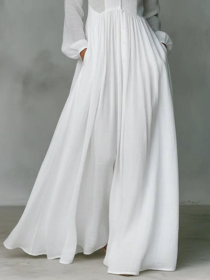 Linen Blend Maxi Shirt Dress with Stand Collar and Pockets for Women 5