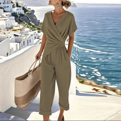 Kimberly | Women's Two Piece Co-Ord Set Wrap Top Wide Leg 2