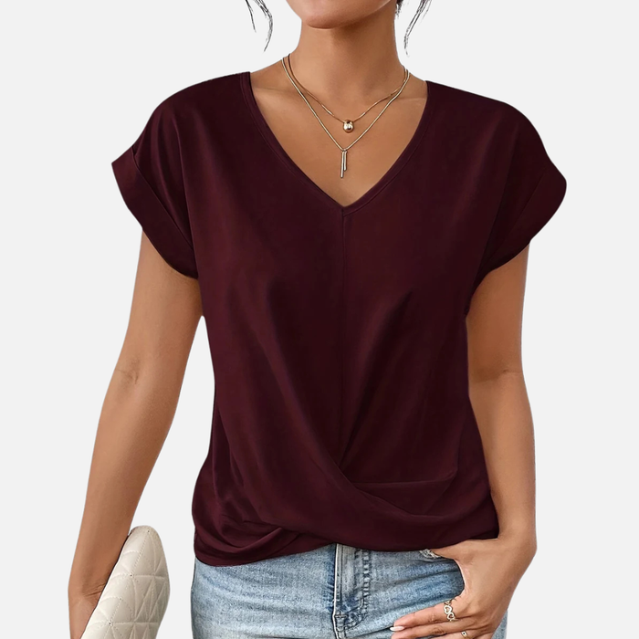 Women's V-Neck Draped T-Shirt Breathable