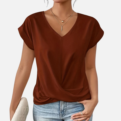 Women's V-Neck Draped T-Shirt Breathable