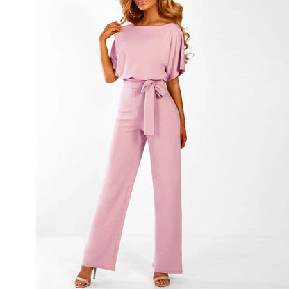 Wide Leg Jumpsuit for Women - Belted Short Sleeve 6