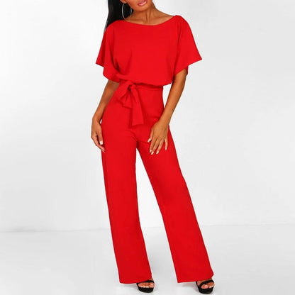 Wide Leg Jumpsuit for Women - Belted Short Sleeve 7