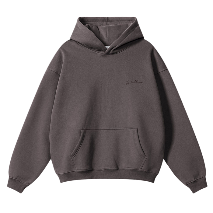 Plum hoodie with a brand logo on a white background
